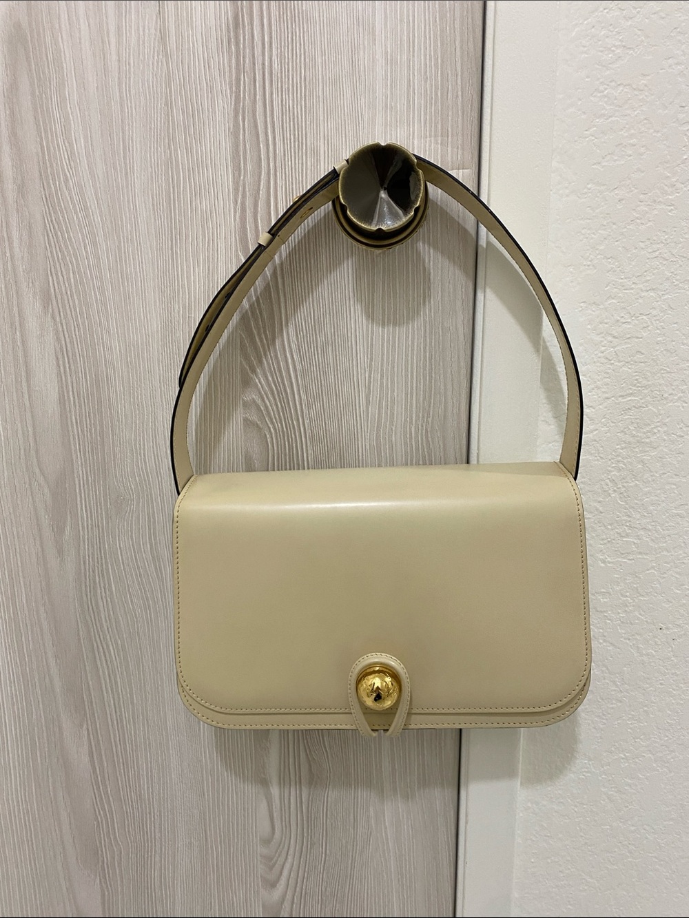 Celine Cream Leather Shoulder Bag with Gold Hardware